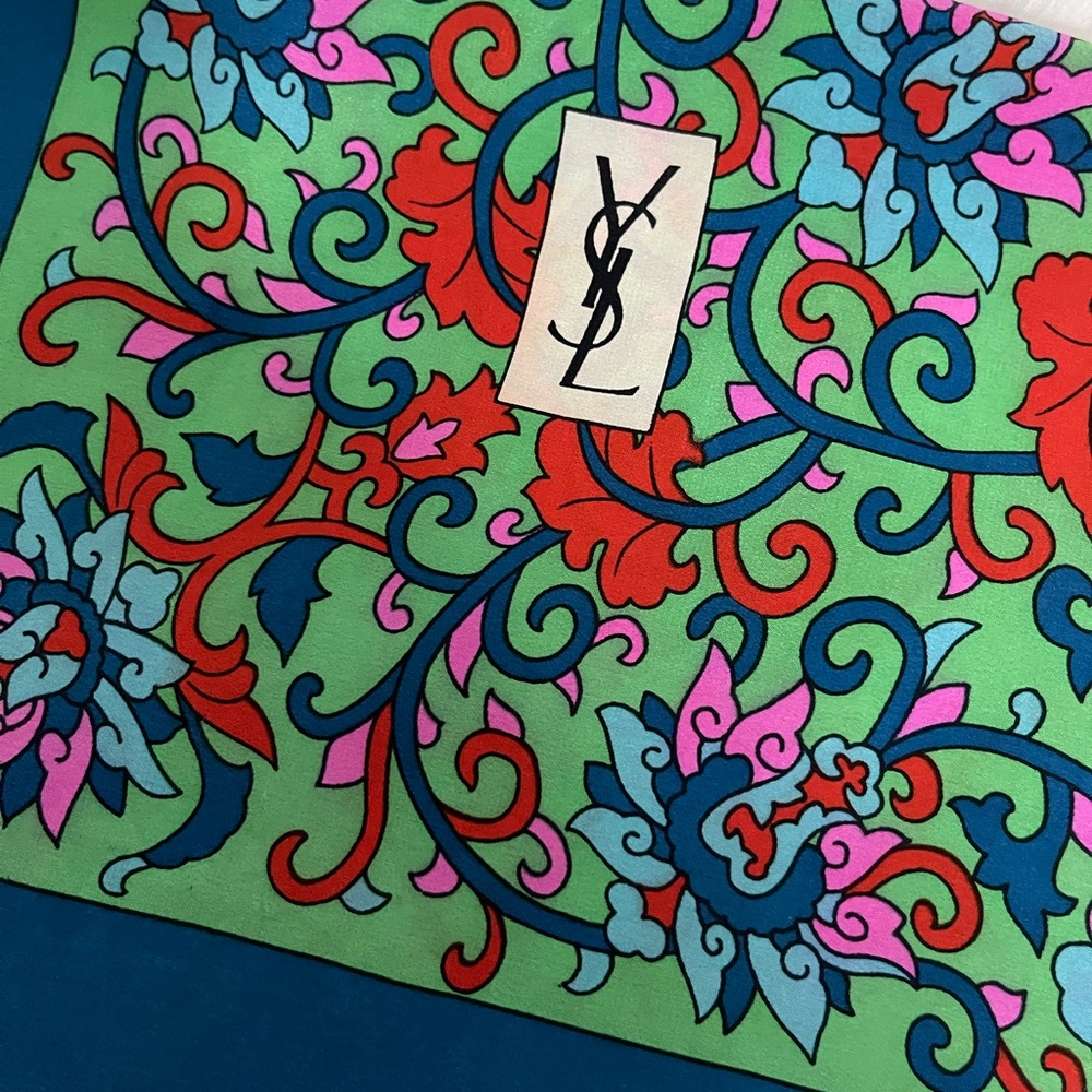 Yves Saint Laurent Silk Vibrant Red, Blue and Green Scarf.